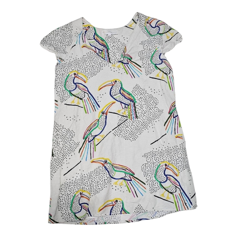 Corey Lynn Calter Christina Dress White Colorful Toucan Print Raglan Mini XS